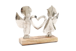 Silver Angels On Wood Base