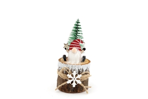Santa With Tree On Log Ornament 14.5cm