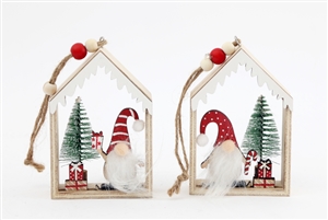 2asst Santa With Tree And Presents In House Frame 11cm