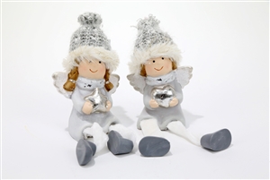 2asst Boy & Girl Angel  Dangly Leg Decoration 11cm