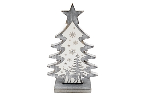 Wooden Silver Tree Decoration 21cm