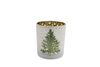 Xmas Tree Round Frosted Candle Holder 8cm