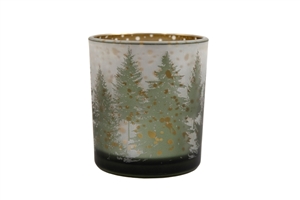 Xmas Forest  Round Frosted Candle Holder 8cm