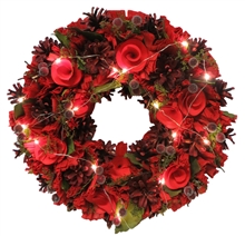 Red Wreath With LED Lights 36cm