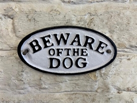 Round Cast Iron Sign - Beware Of The Dog  17cm