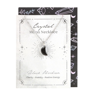 ##Black Obsidian Crystal Moon Necklace on Greeting Card