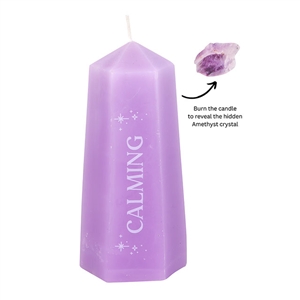 ##Calming Crystal Unscented Candle with Rough Amethyst Crystal