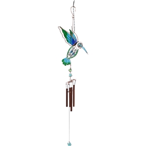 ##Blue and Green Hummingbird with Metal Resin Windchime