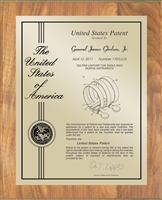 Patent Plaques Custom Wall Hanging Contemporary Patent Plaque - 10.5" x 13" Gold and Oak.