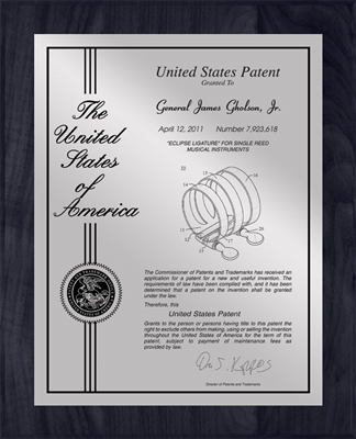 Patent Plaques Custom Wall Hanging Contemporary Patent Plaque - 10.5 x 13" Silver and Black.