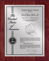 Patent Plaques Custom Wall Hanging Contemporary Patent Plaque - 10.5" x 13" Silver and Cherry.