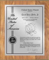 Patent Plaques Custom Wall Hanging Contemporary Patent Plaque - 10.5" x 13" Silver and Oak.