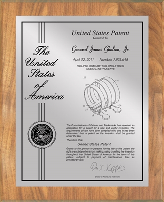 Patent Plaques Custom Wall Hanging Contemporary Patent Plaque - 10.5" x 13" Silver and Oak.