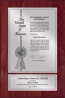 Patent Plaques Custom Wall Hanging Contemporary Patent Plaque - 8" x 12" Silver and Cherry.