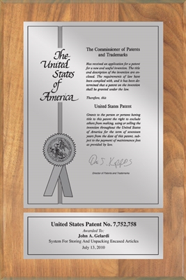 Patent Plaques Custom Wall Hanging Contemporary Patent Plaque - 8" x 12" Silver and Oak.