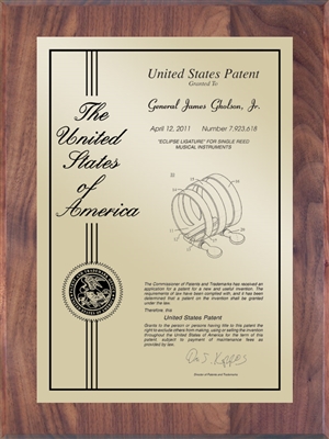 Patent Plaques Custom Wall Hanging Contemporary Patent Plaque - 9" x 12" Gold and Walnut.