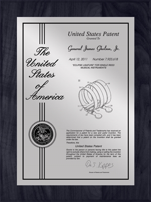 Patent Plaques Custom Wall Hanging Contemporary Patent Plaque - 9" x 12" Silver and Black.