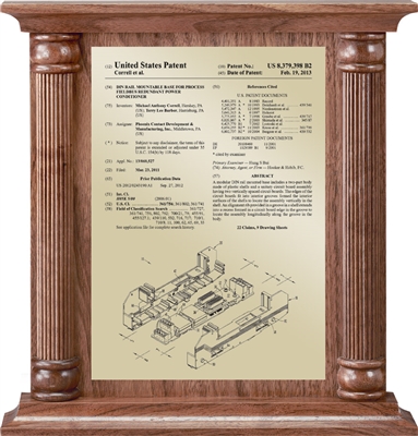 Patent Plaques Custom Wall Hanging Traditional Column Patent Plaque - 12" x 12.5" Gold and Walnut.