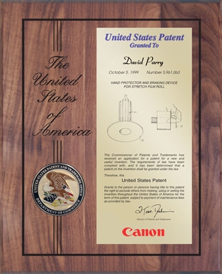 Patent Plaques Custom Wall Hanging Laser-Engraved Medallion Patent Plaque - 10.5" x 13" Gold and Walnut.