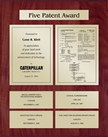 Patent Plaques Custom Wall Hanging 5-Series Patent Plaque - Gold on Cherry.