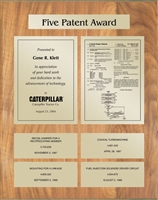 Patent Plaques Custom Wall Hanging 5-Series Patent Plaque - Gold on Oak.