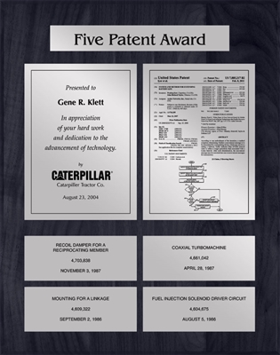 Patent Plaques Custom Wall Hanging 5-Series Patent Plaque - Silver on Black.