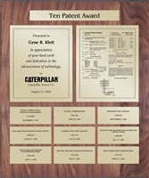 Patent Plaques Custom Wall Hanging 10-Series Patent Plaque - Gold on Walnut.