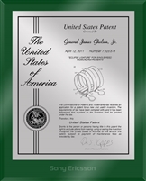 Patent Plaques Custom Wall Hanging Ultramodern Contemporary Patent Plaque - 8" x 10" Silver and Green Acrylic.