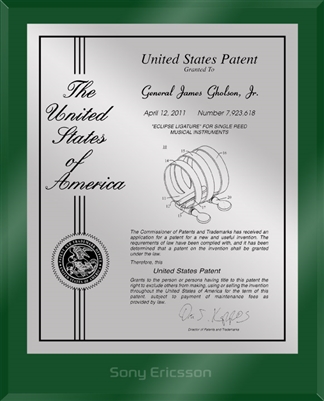 Patent Plaques Custom Wall Hanging Ultramodern Contemporary Patent Plaque - 8" x 10" Silver and Green Acrylic.