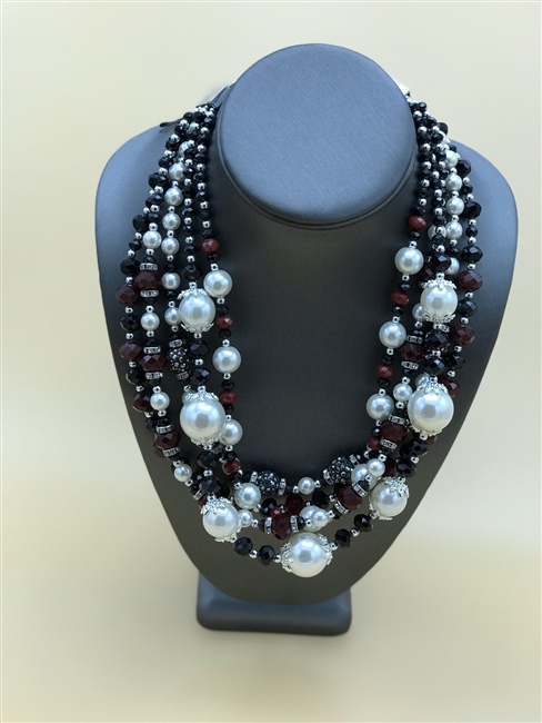 5 Strand Pearl and Crystal Beaded Necklace