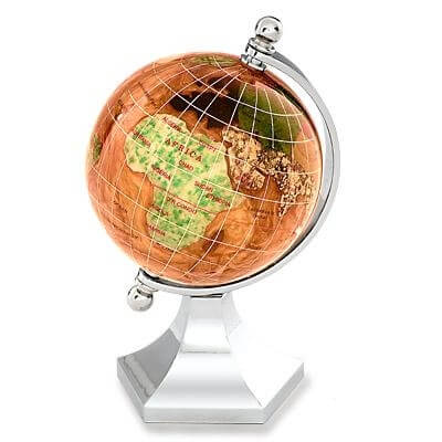 3-inch Copper Amber Gemstone Globe - Silver Contempo Stand
