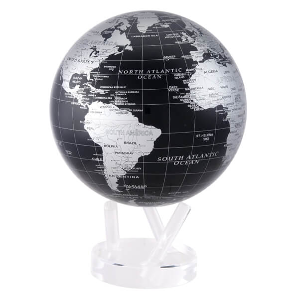 Black and Silver Rotating Globe  Solar Powered World Map Moving Globe