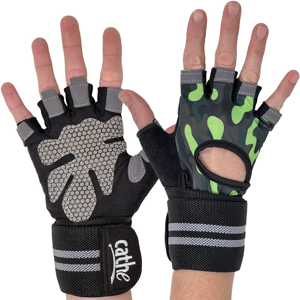 Cathe Weightlifting Camo Gloves With Wrist Support
