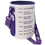 Cathe Insulated Carry Sleeve for Water Bottle - White with Purple Printing