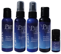 Certified Pure Organic Essential Oils | Natural Skin Care | Tea Tree Creamy Cleanser, Tangerine Blast Toner, Silk Moisturizer, Rejuvenating Serum | Purify Skin Therapy