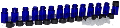 Vials, 10 Small Cobalt Blue Glass Vials with orifice reducers and lids