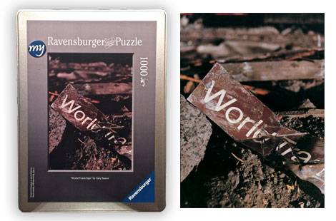"World Trade Center Sign" <br/>1000-Pieces in a Collectorâ€™s Tin<br/>Final Size: 27 in. x 20 in.<br/> Ravensburger Puzzles