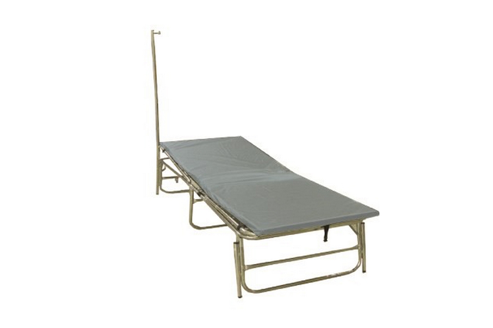 F-EM-50019-100 - PREMIUM PORTABLE FIELD HOSPITAL BED / COT WITH FR MATTRESS & IV POLE