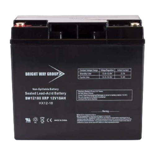 Bright Way Group BW-12180-XRP 18Ah 12VDC AGM Sealed Lead Acid Battery w/ Left Positive Terminal (Reverse Polarity)