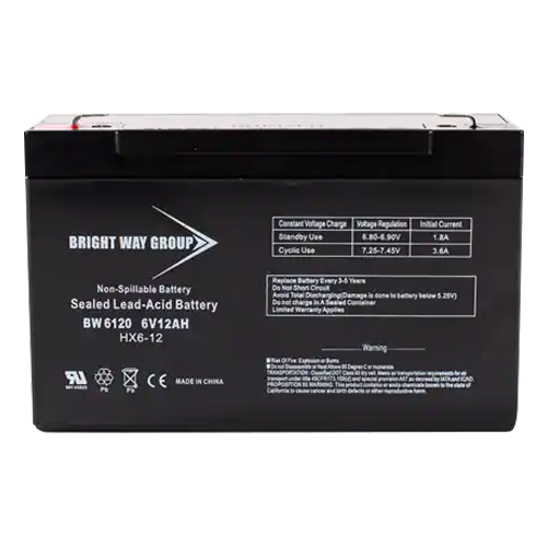Bright Way Group BW-6120-F2 12Ah 6VDC AGM Sealed Lead Acid Battery