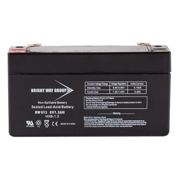Bright Way Group BW-613 1.3Ah 6VDC AGM Sealed Lead Acid Battery