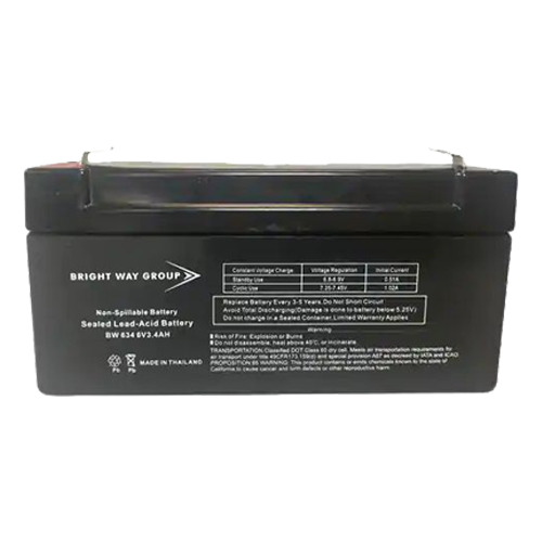 Bright Way Group BW-634 3.4Ah 6VDC AGM Sealed Lead Acid Battery