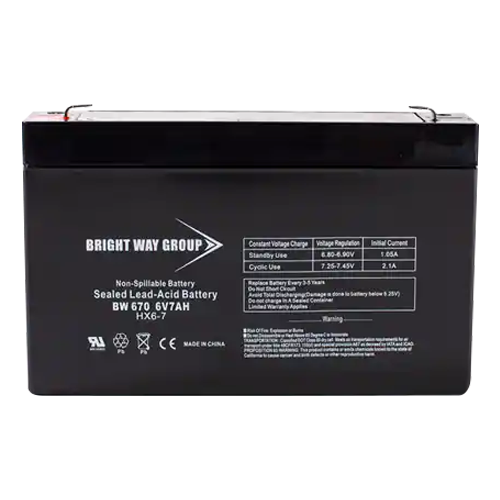 Bright Way Group BW-670 7Ah 6VDC AGM Sealed Lead Acid Battery