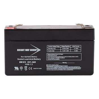 Bright Way Group BW613-F1 1.3Ah 6VDC AGM Sealed Lead Acid Battery