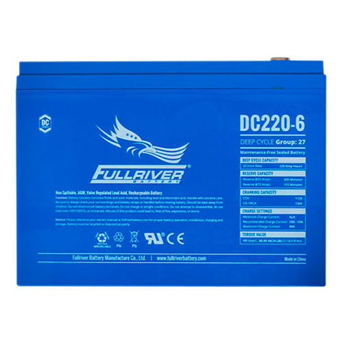 Fullriver DC Series DC220-6 220Ah 6VDC Sealed Deep Cycle AGM Battery