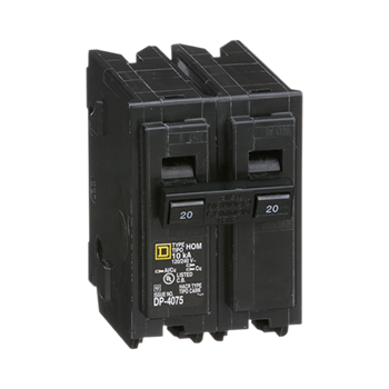 Square D Homeline HOM220 20A 120/240VAC Dual-Pole Standard Type Plug In Miniature Circuit Breaker