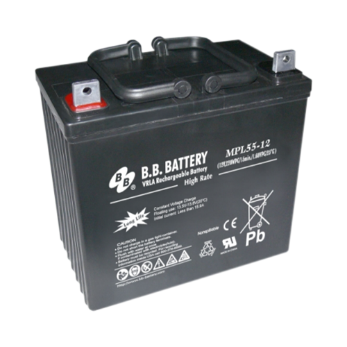 B.B. Battery MPL Series MPL55-12H 53Ah (10hr) 12VDC VRLA Rechargeable AGM Battery w/ Handles