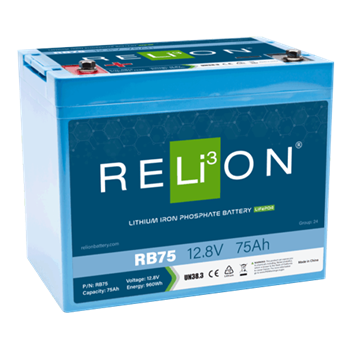 RELiON RB75 75Ah 12VDC Standard Lithium Iron Phosphate (LiFePO4) Battery