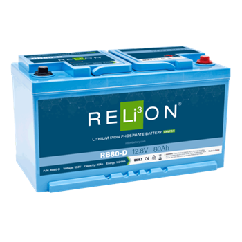 RELiON RB80 80Ah 12VDC DIN Standard Lithium Iron Phosphate (LiFePO4) Battery (European)