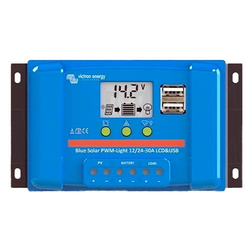 Victron Energy BlueSolar PWM Series SCC010030050 30A 12/24VDC Pulse Width Modulation (PWM) Charge Controller w/ LCD & USB